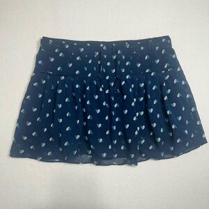 American Eagle Navy Blue Mini Skirt Heart Print Ruffled Drawstring Size Small